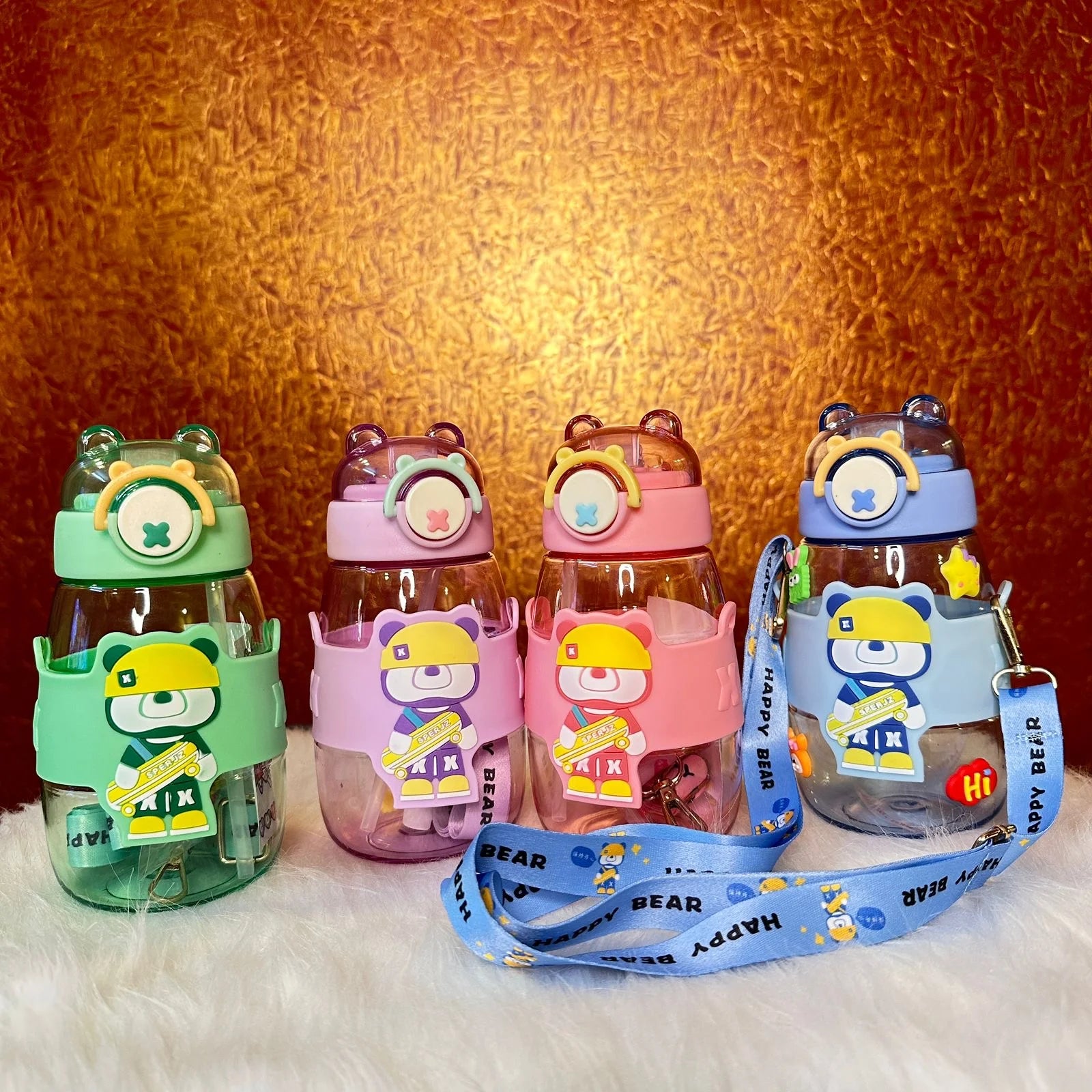 Cute ninja bear sipper bottle with 3d stickers and tag