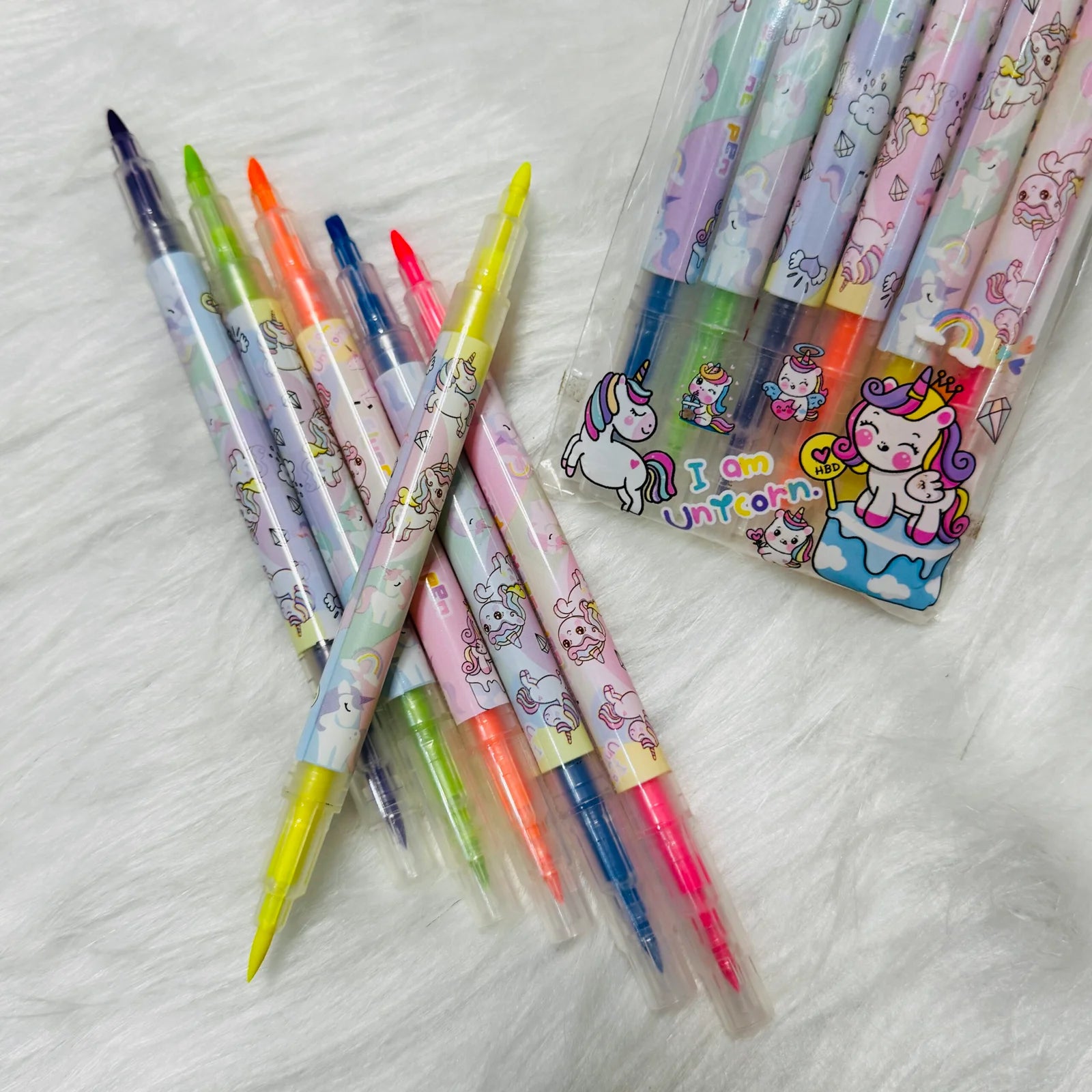 Dual tip unicorn highlighter pack set of 6