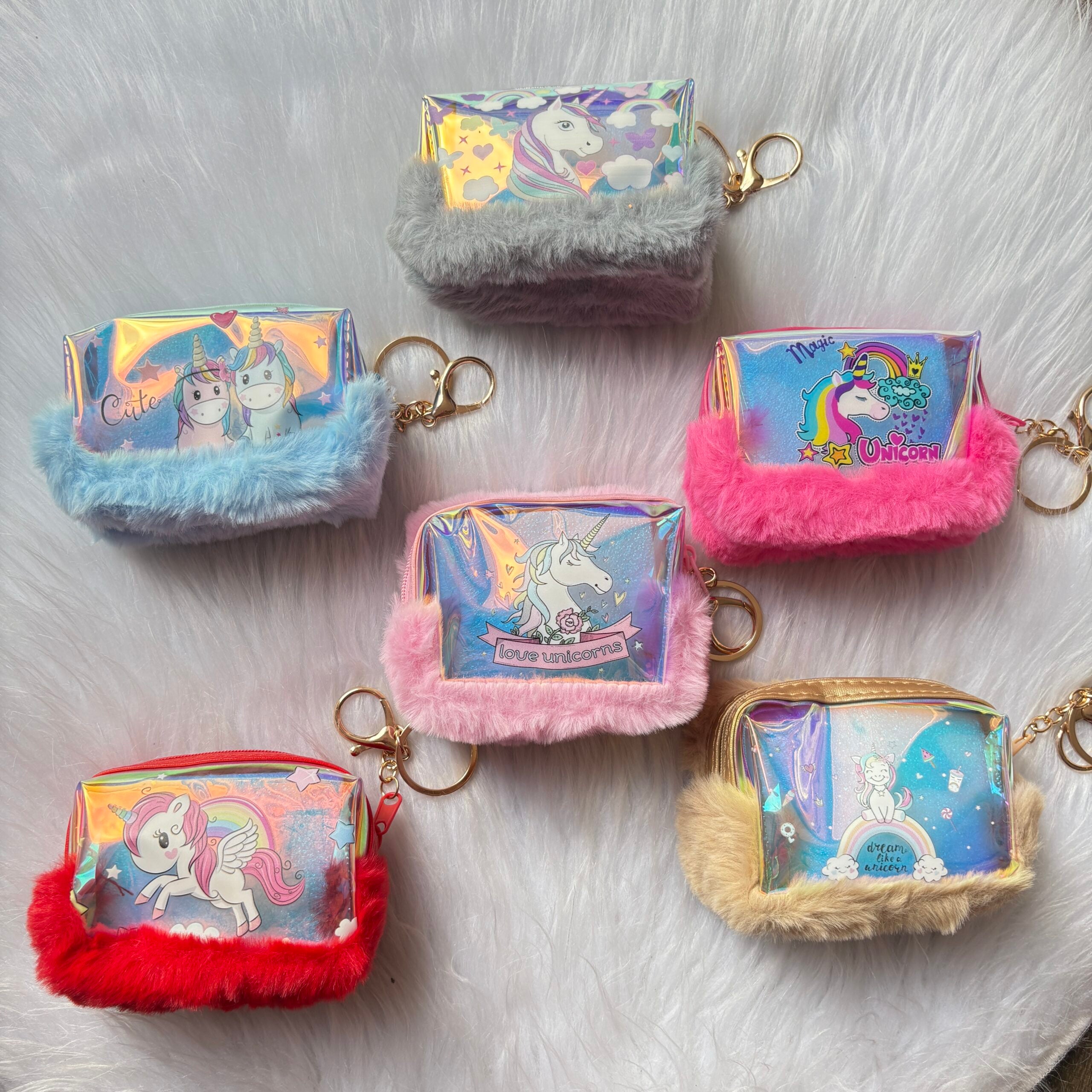 Unicorn holographic Fur Coin Pouch