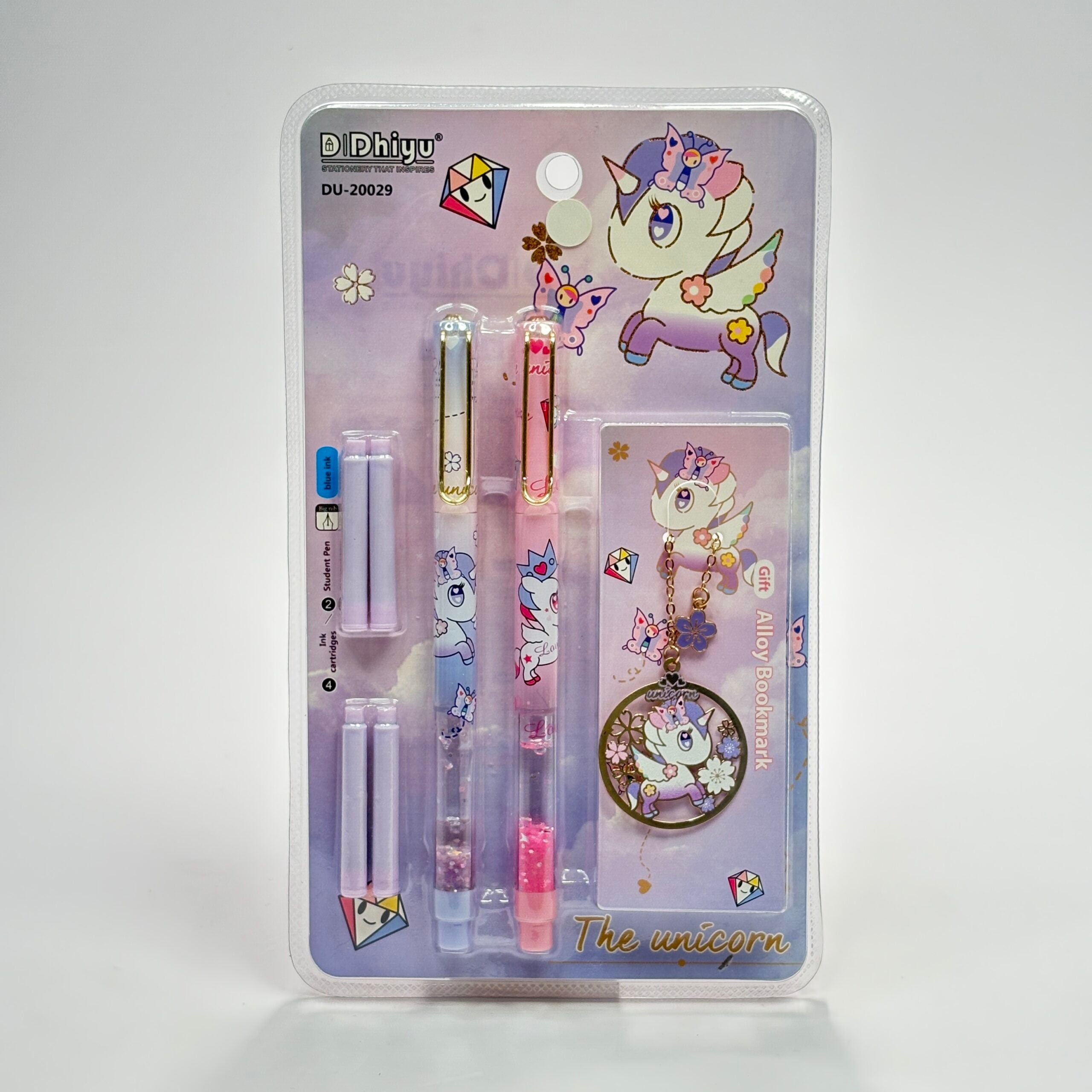 2 in 1 Unicorn Water Glitter Fountain Pen with Keychain