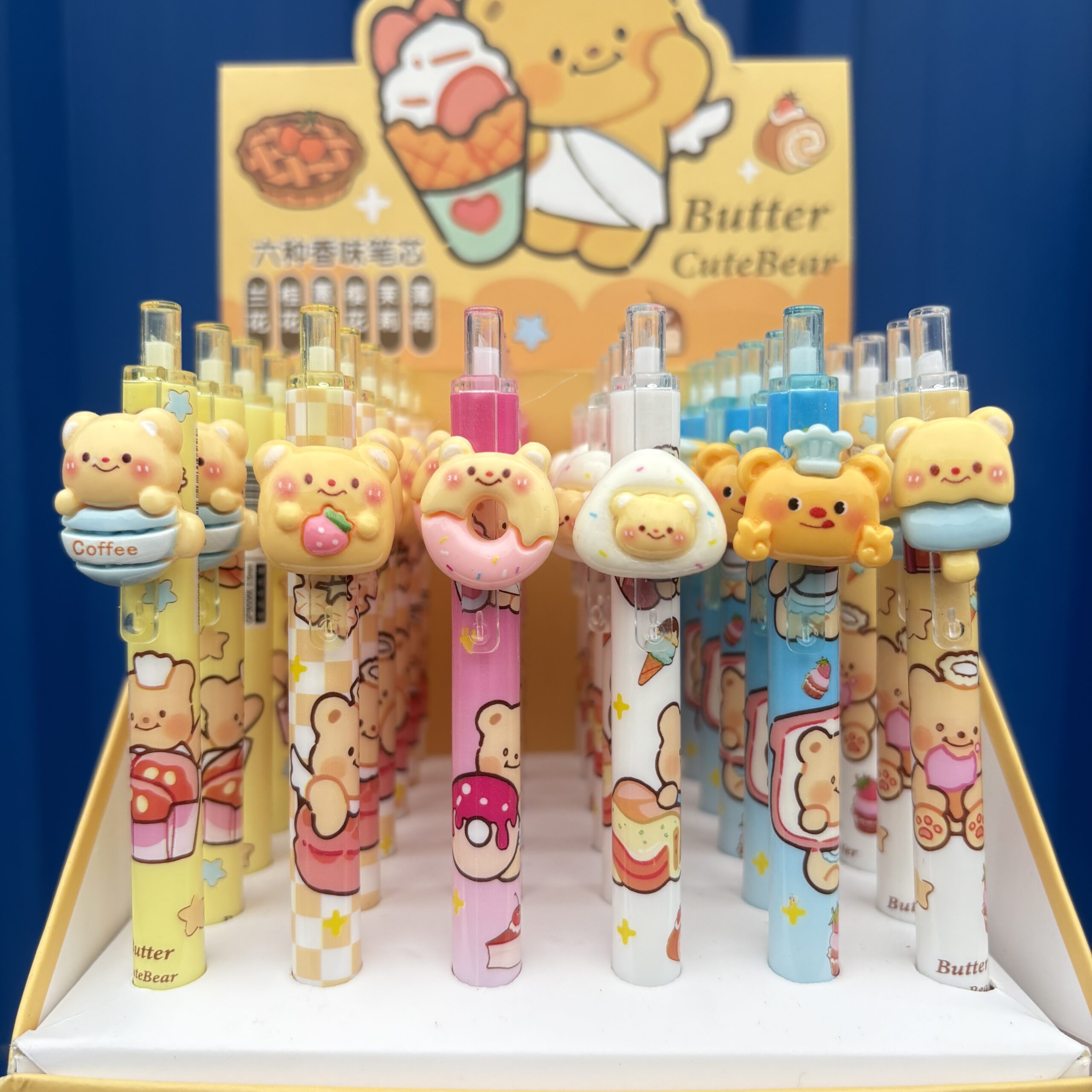 Cute bear theme click type pen set of two