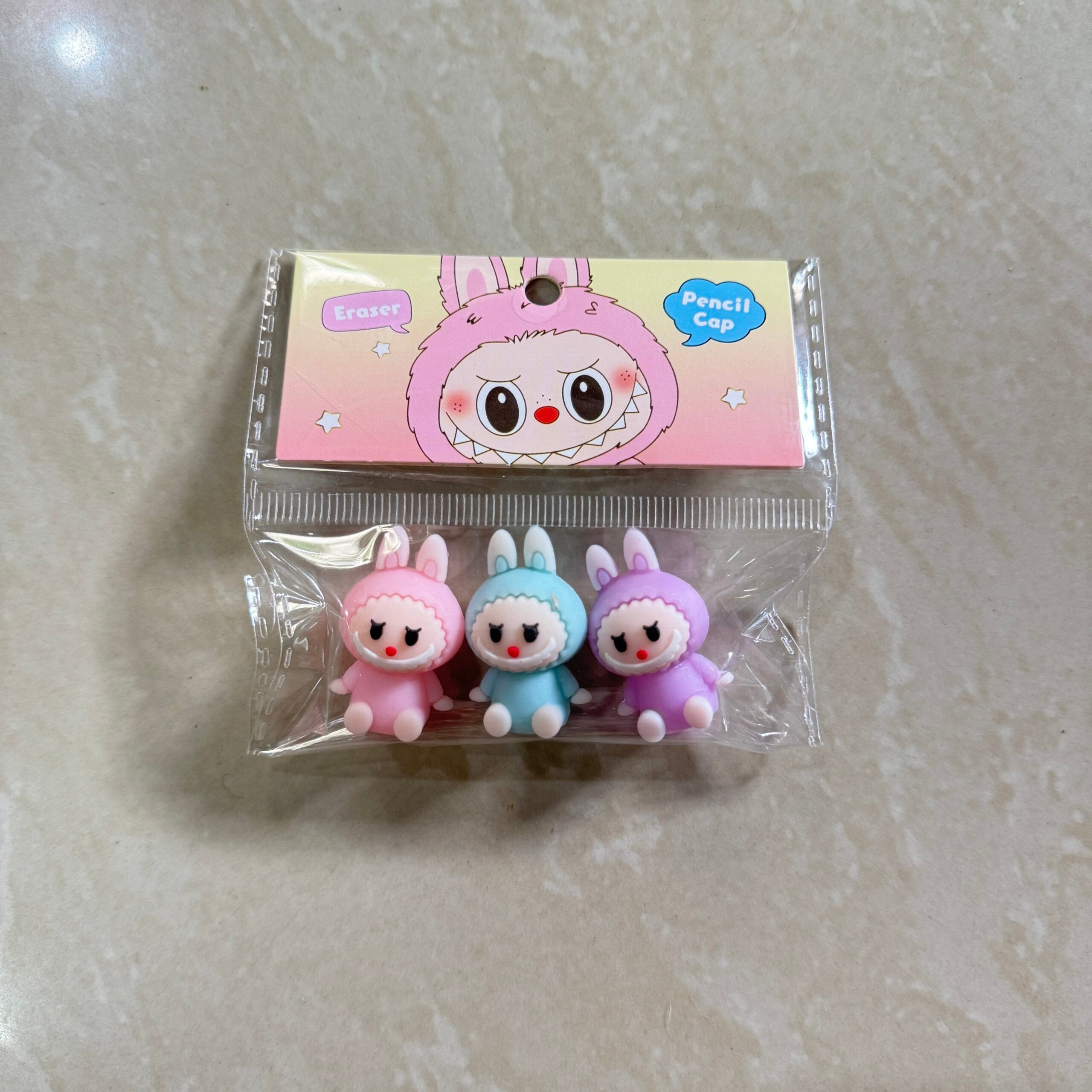 Labubu erasers and pencil topper (set of 3)