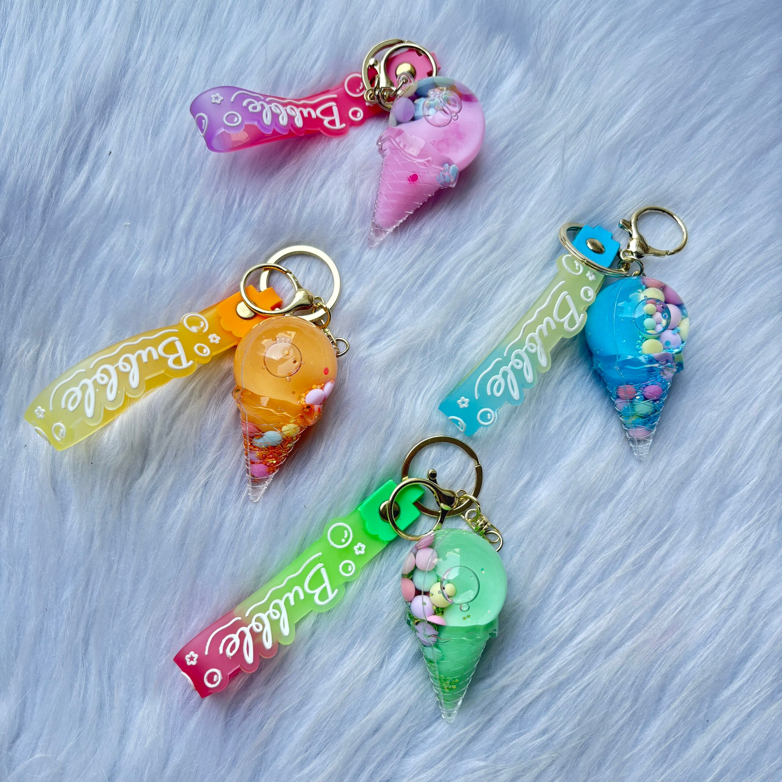 Ice cream water glitter keychain