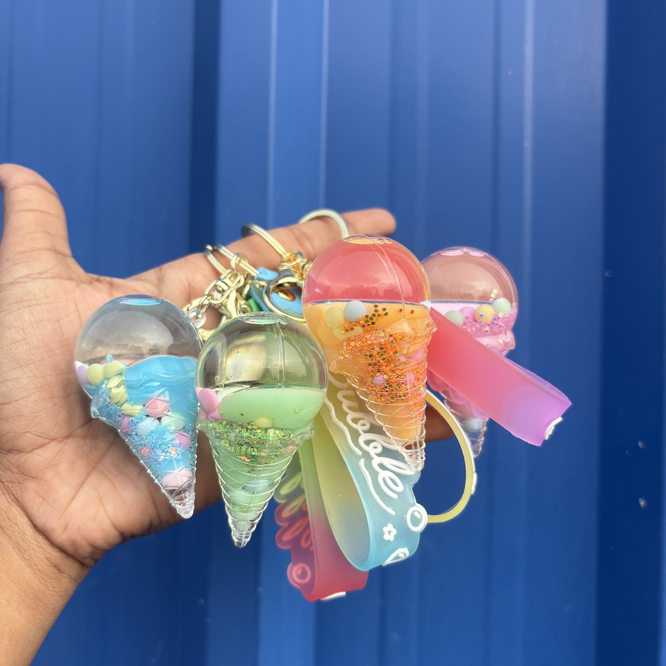 Ice cream water glitter keychain