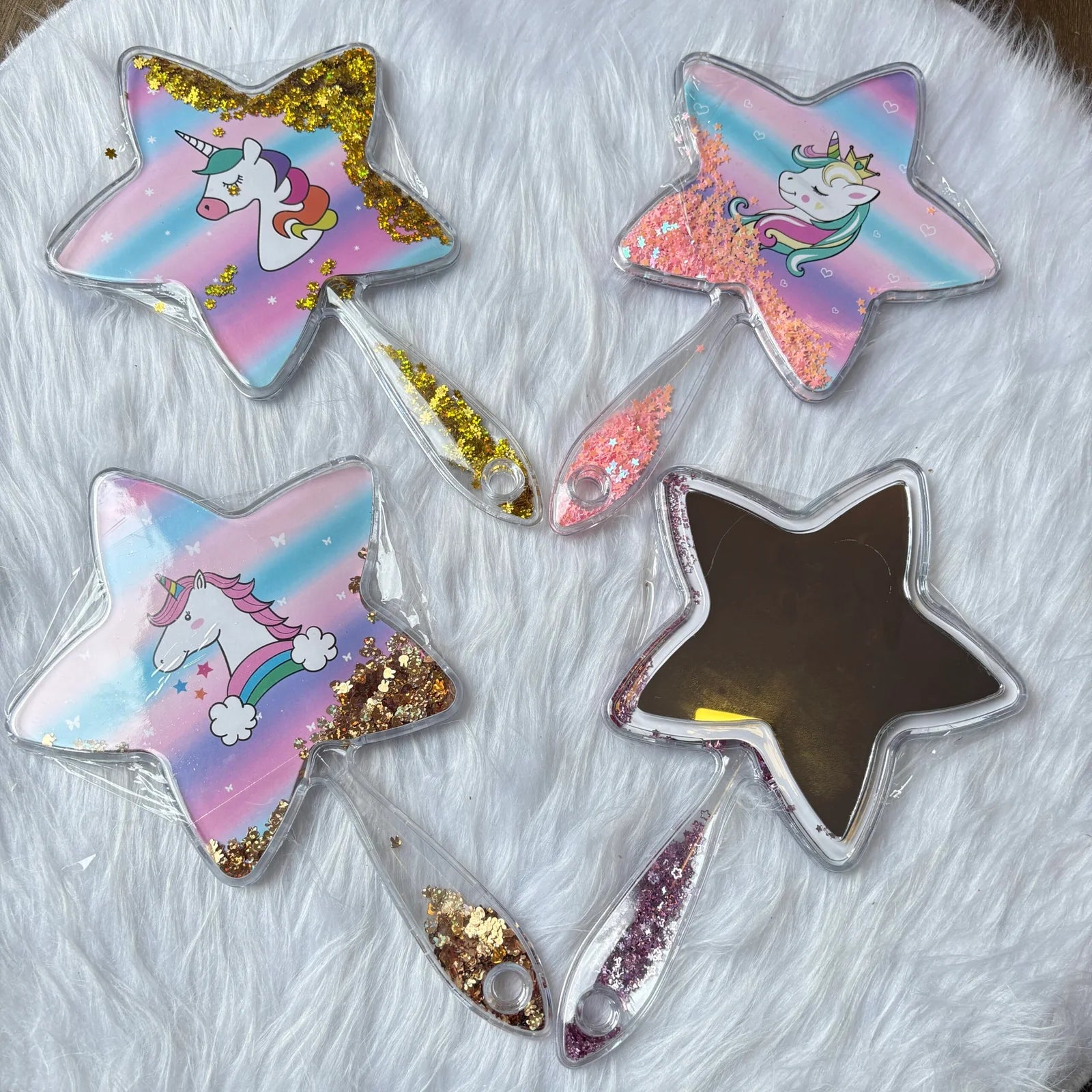 Star Shape Unicorn Makeup Mirror with moving glitters(Random)