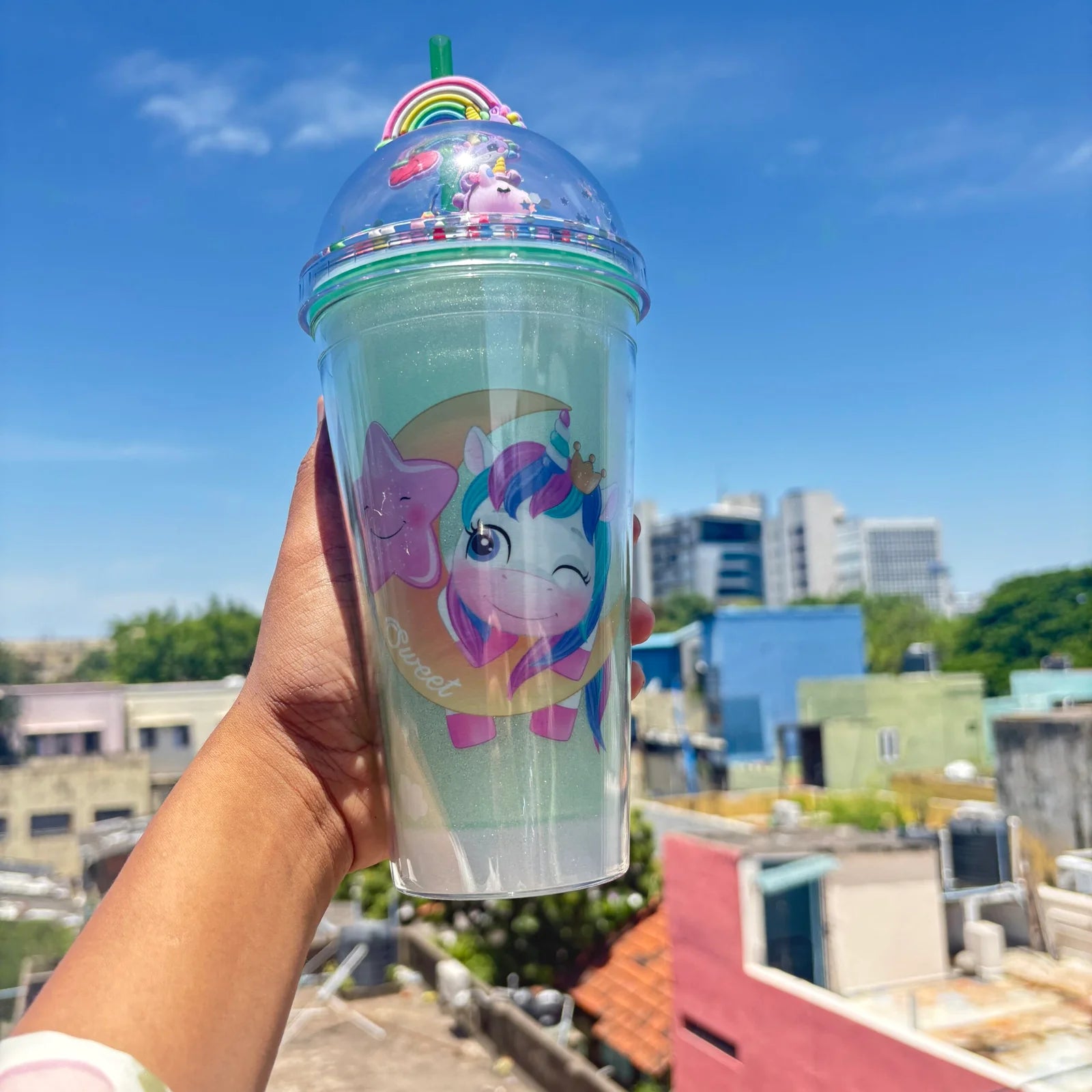 Premium unicorn light sippers with toy straw 450ml