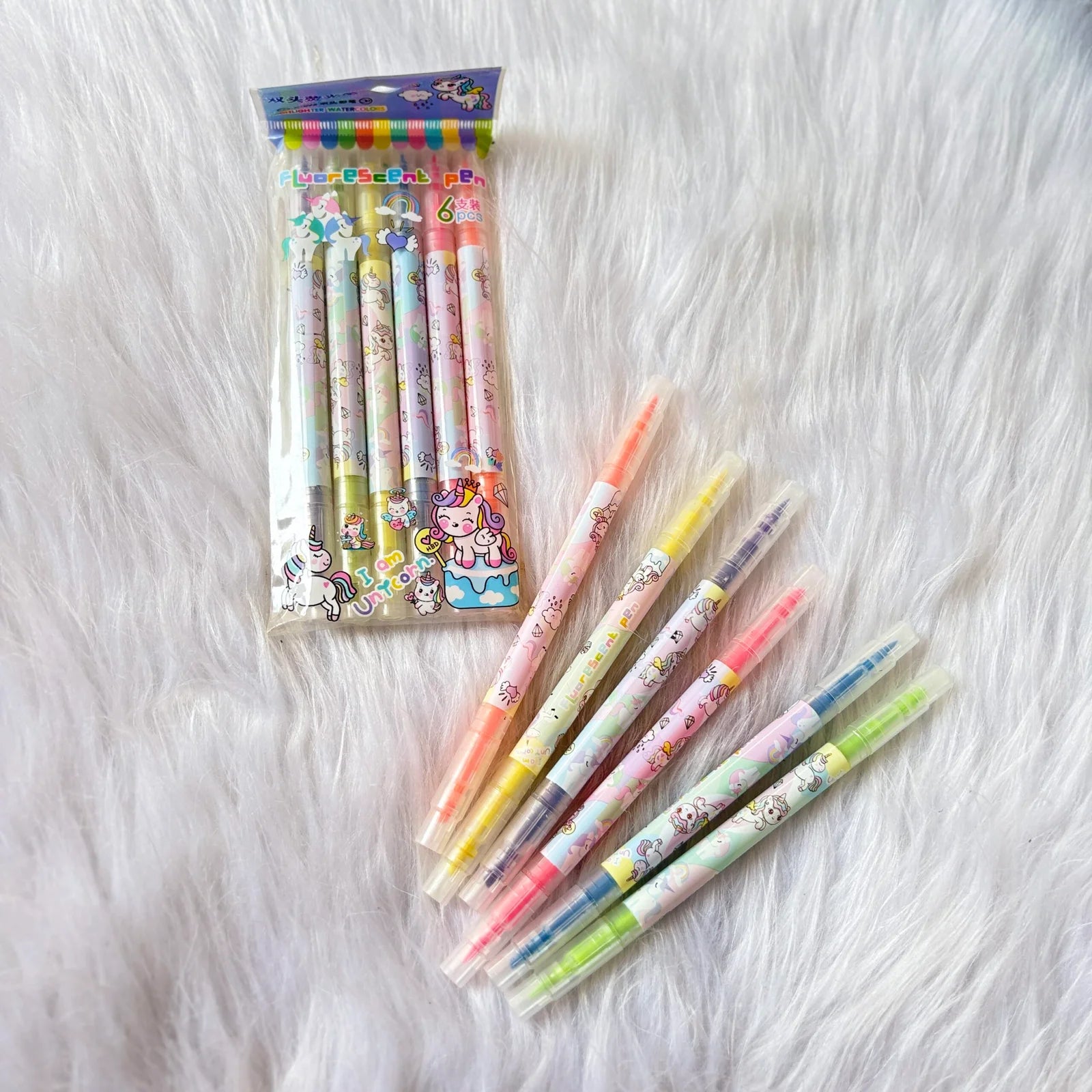 Dual tip unicorn highlighter pack set of 6