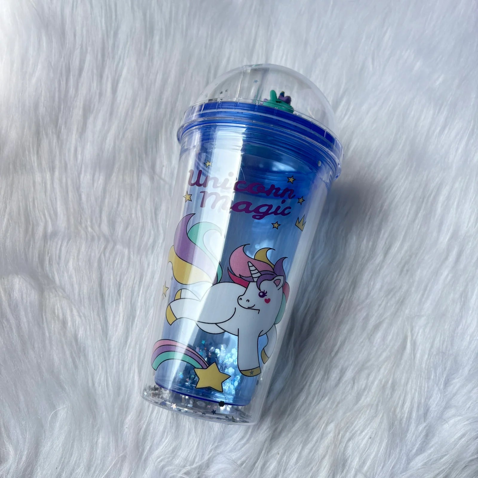 Premium unicorn blue sipper with straw and box packing 450 ml