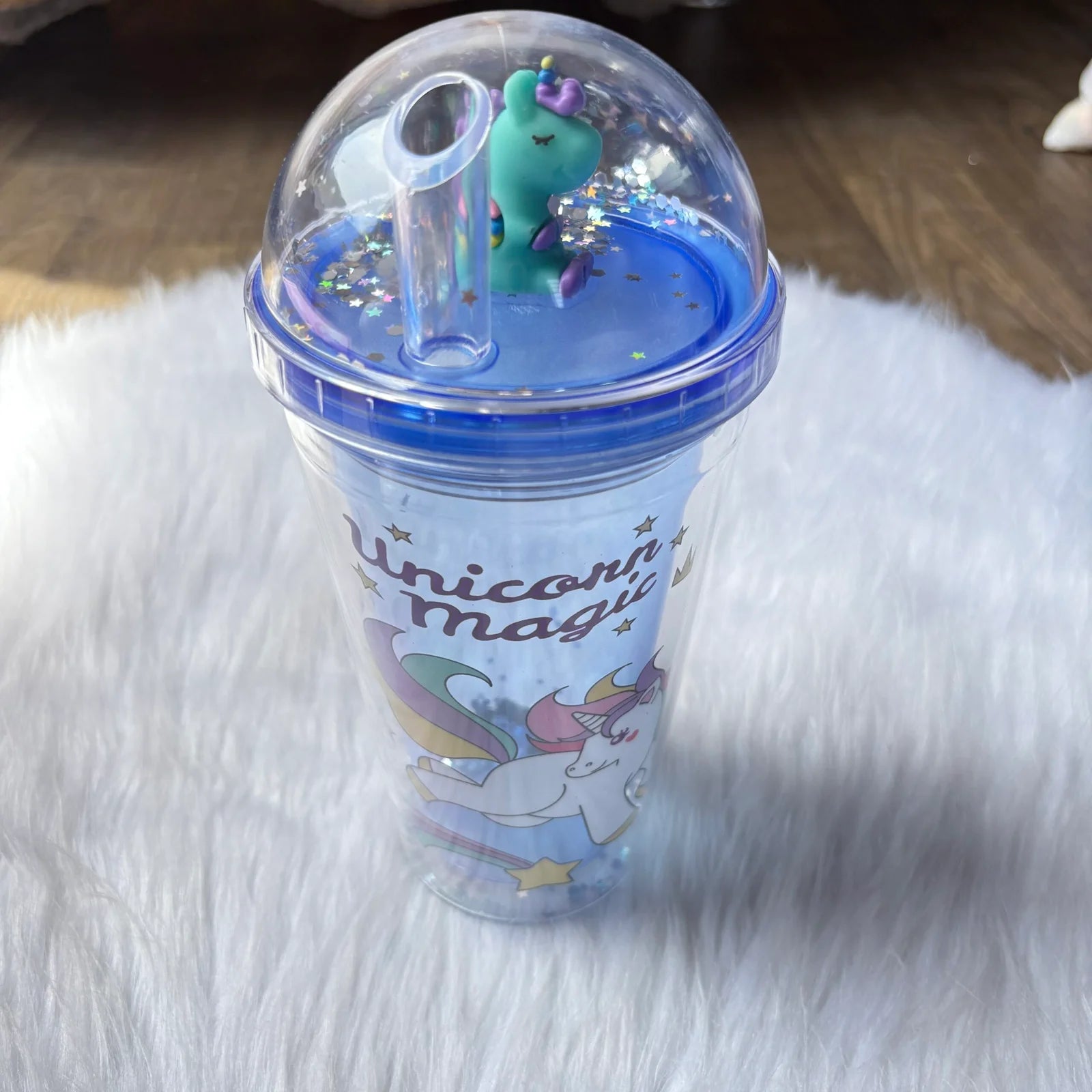Premium unicorn blue sipper with straw and box packing 450 ml