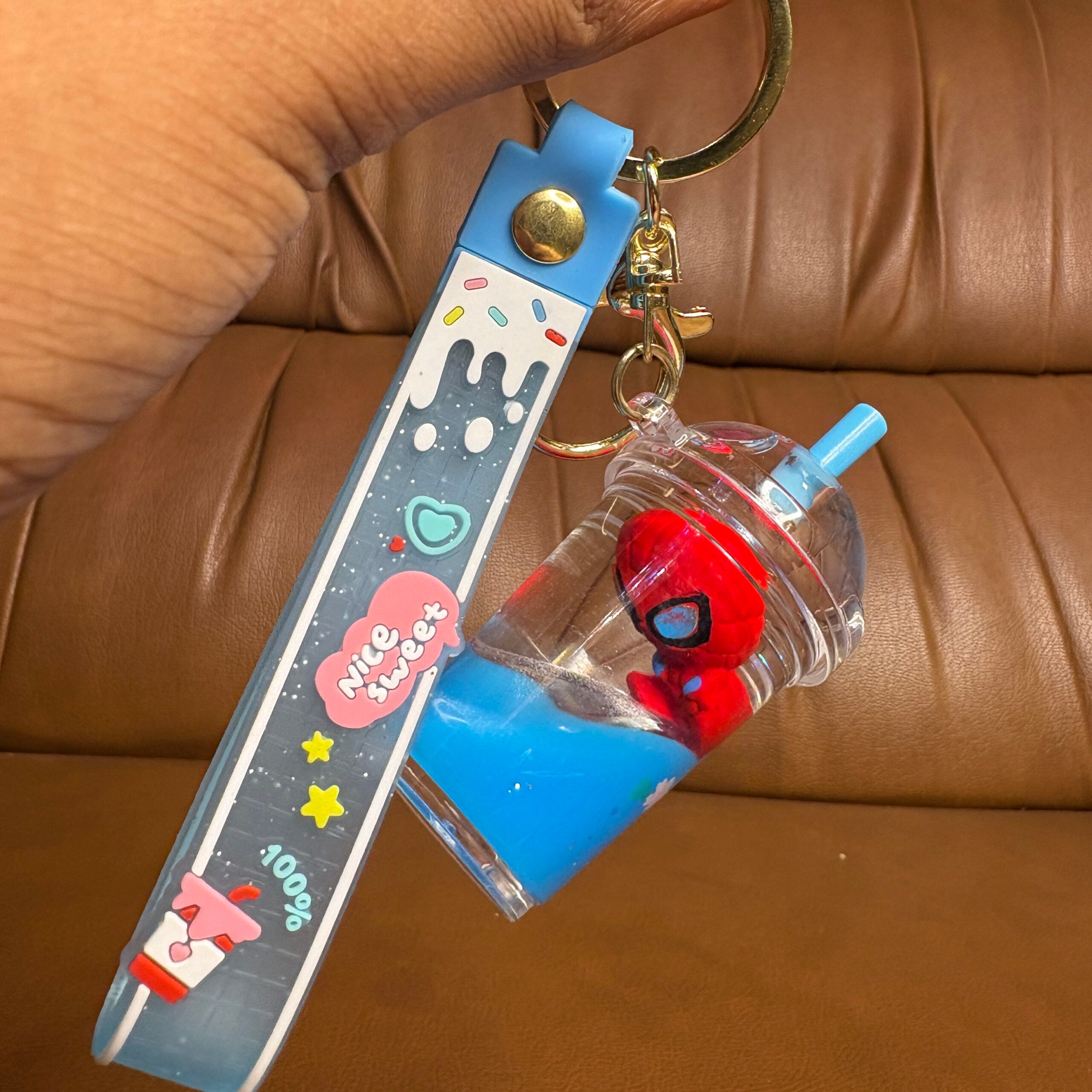 Spider Man in sipper water glitter keychain