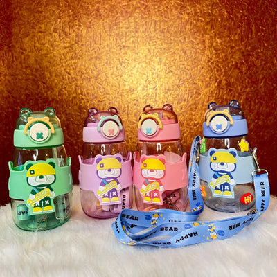 Cute ninja bear sipper bottle with 3d stickers and tag