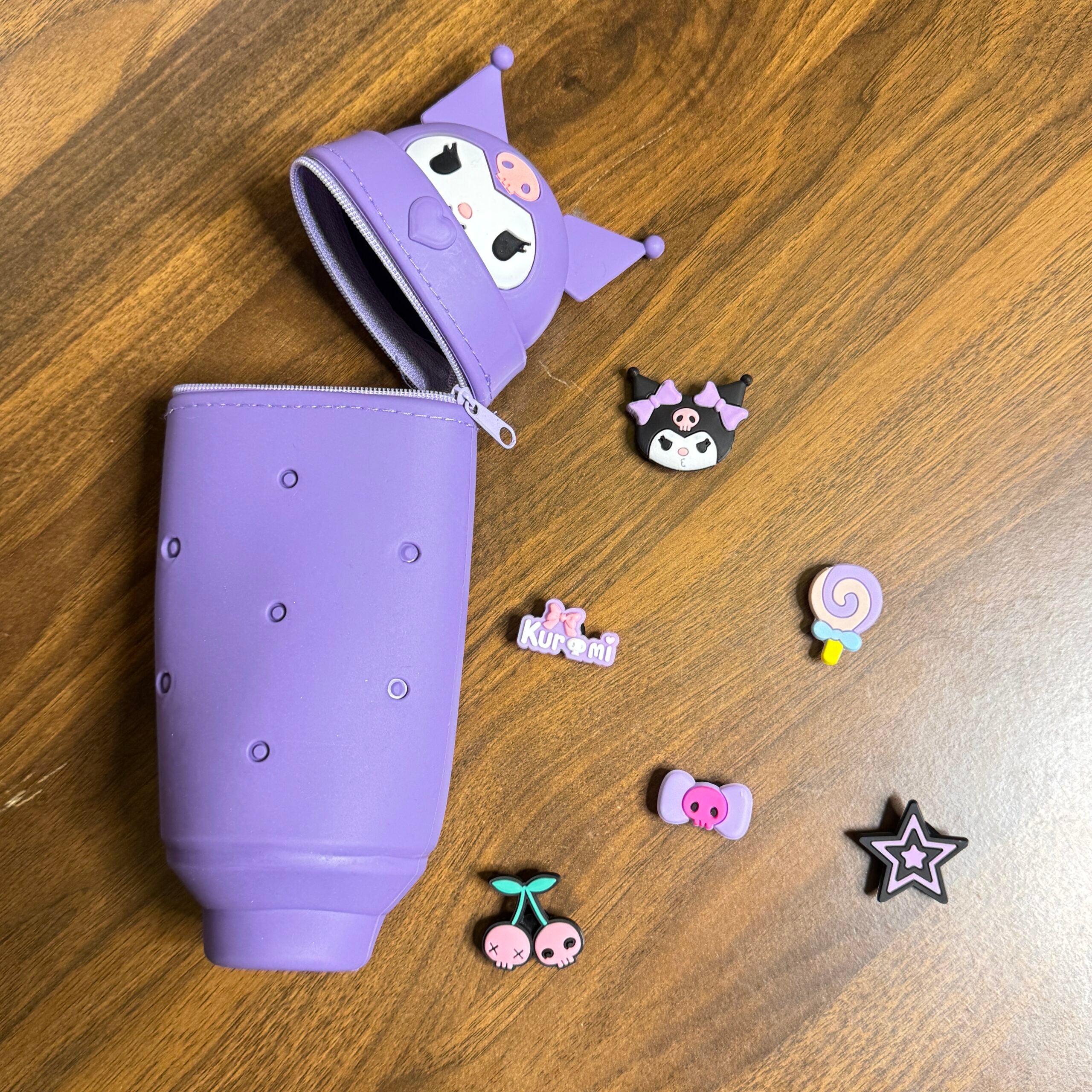 Kuromi theme pencil pouches with charms inside