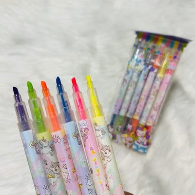 Dual tip unicorn highlighter pack set of 6