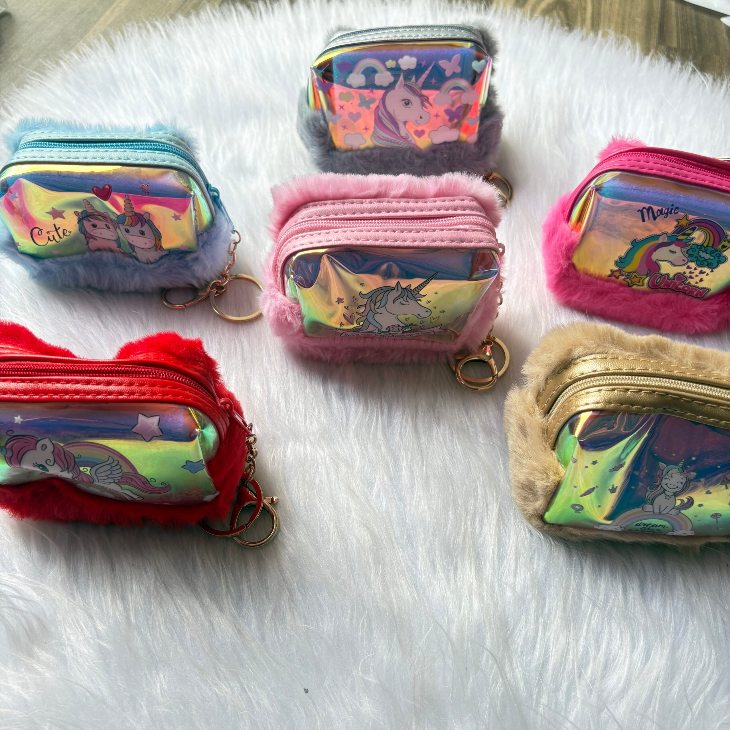 Unicorn holographic Fur Coin Pouch