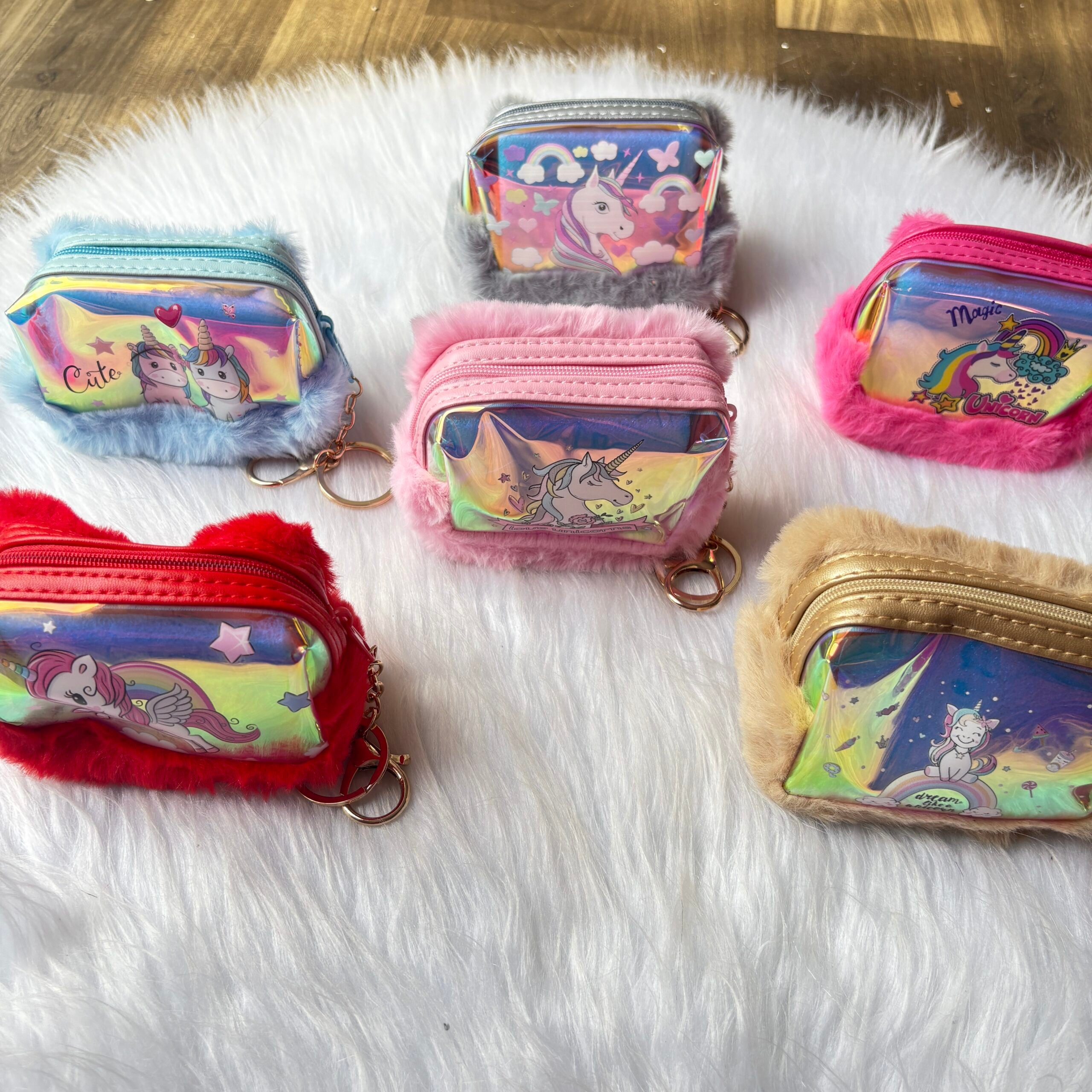 Unicorn holographic Fur Coin Pouch
