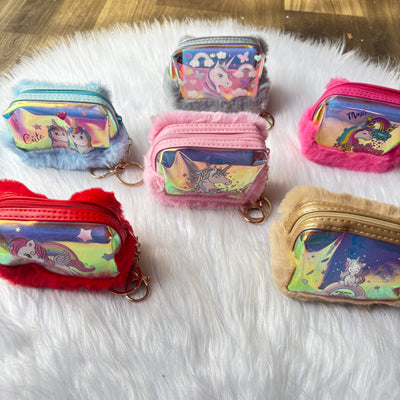 Unicorn holographic Fur Coin Pouch