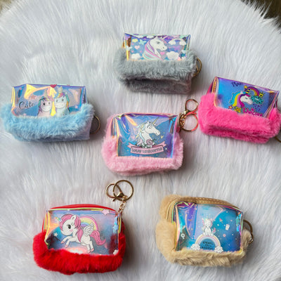 Unicorn holographic Fur Coin Pouch