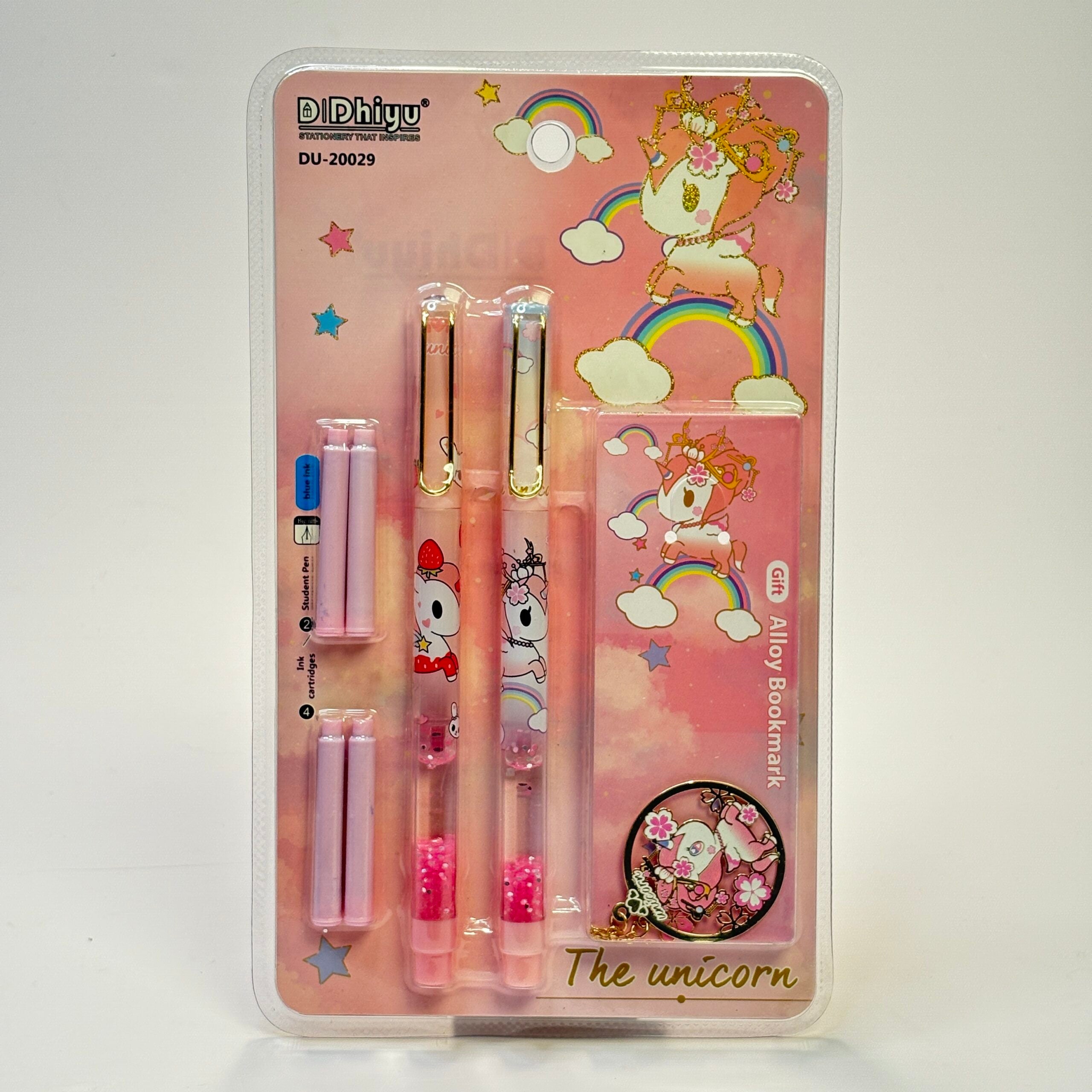 2 in 1 Unicorn Water Glitter Fountain Pen with Keychain