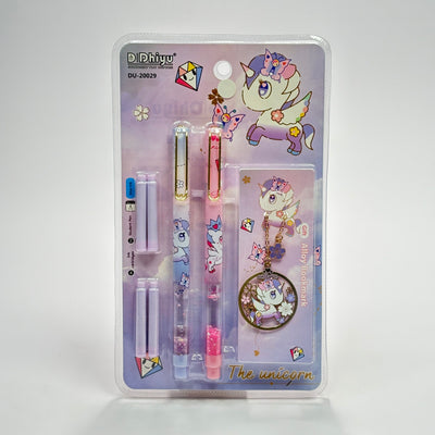 2 in 1 Unicorn Water Glitter Fountain Pen with Keychain