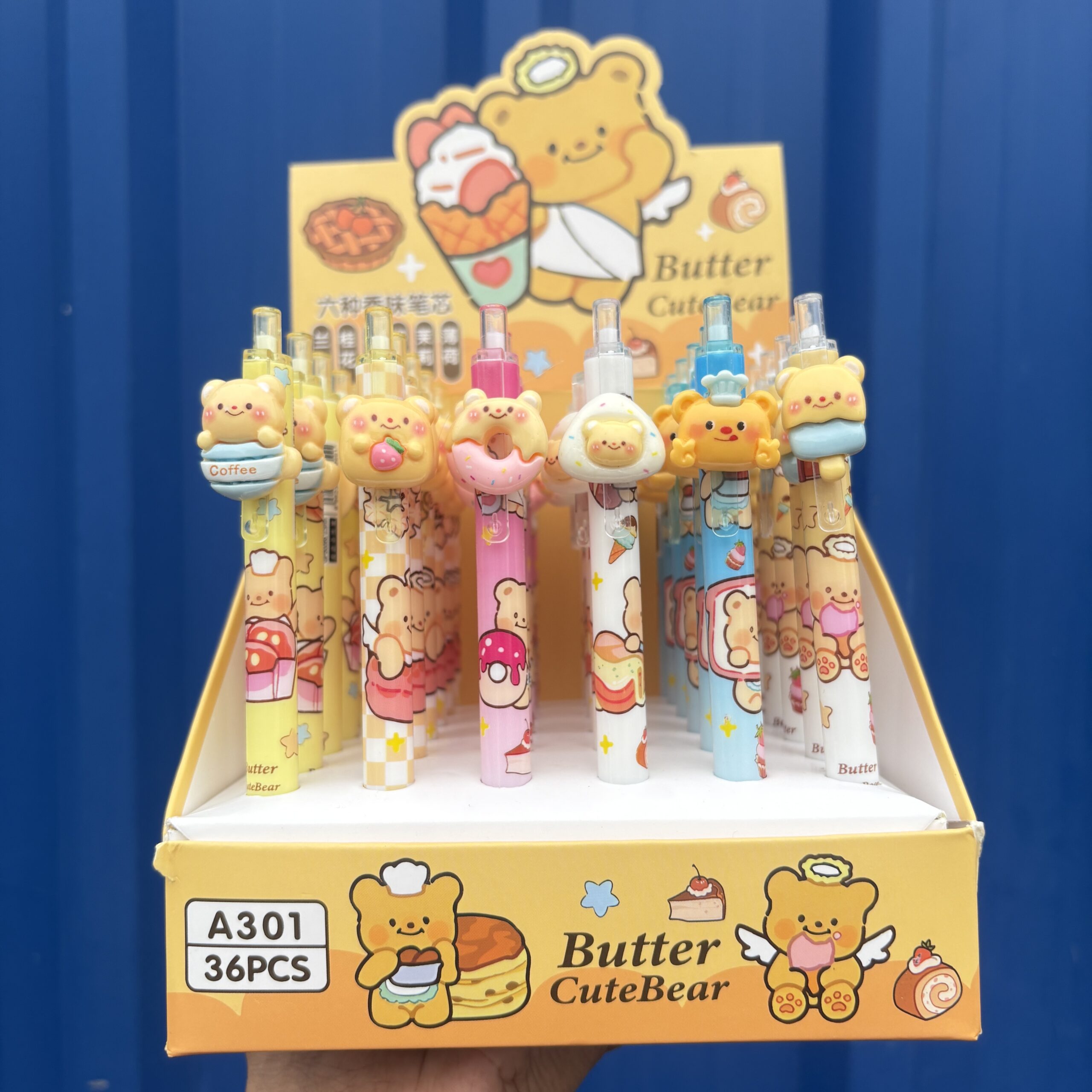Cute bear theme click type pen set of two