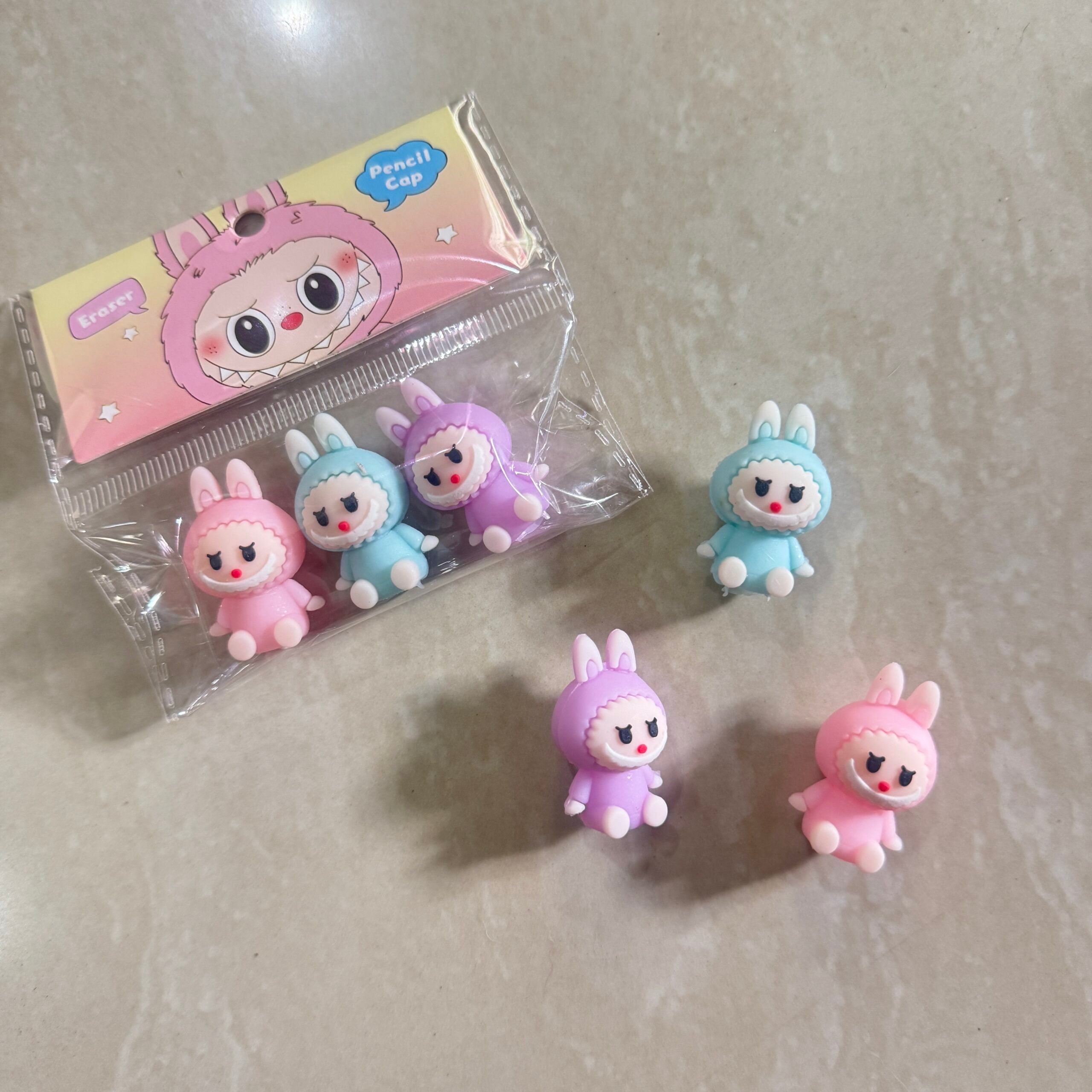 Labubu erasers and pencil topper (set of 3)