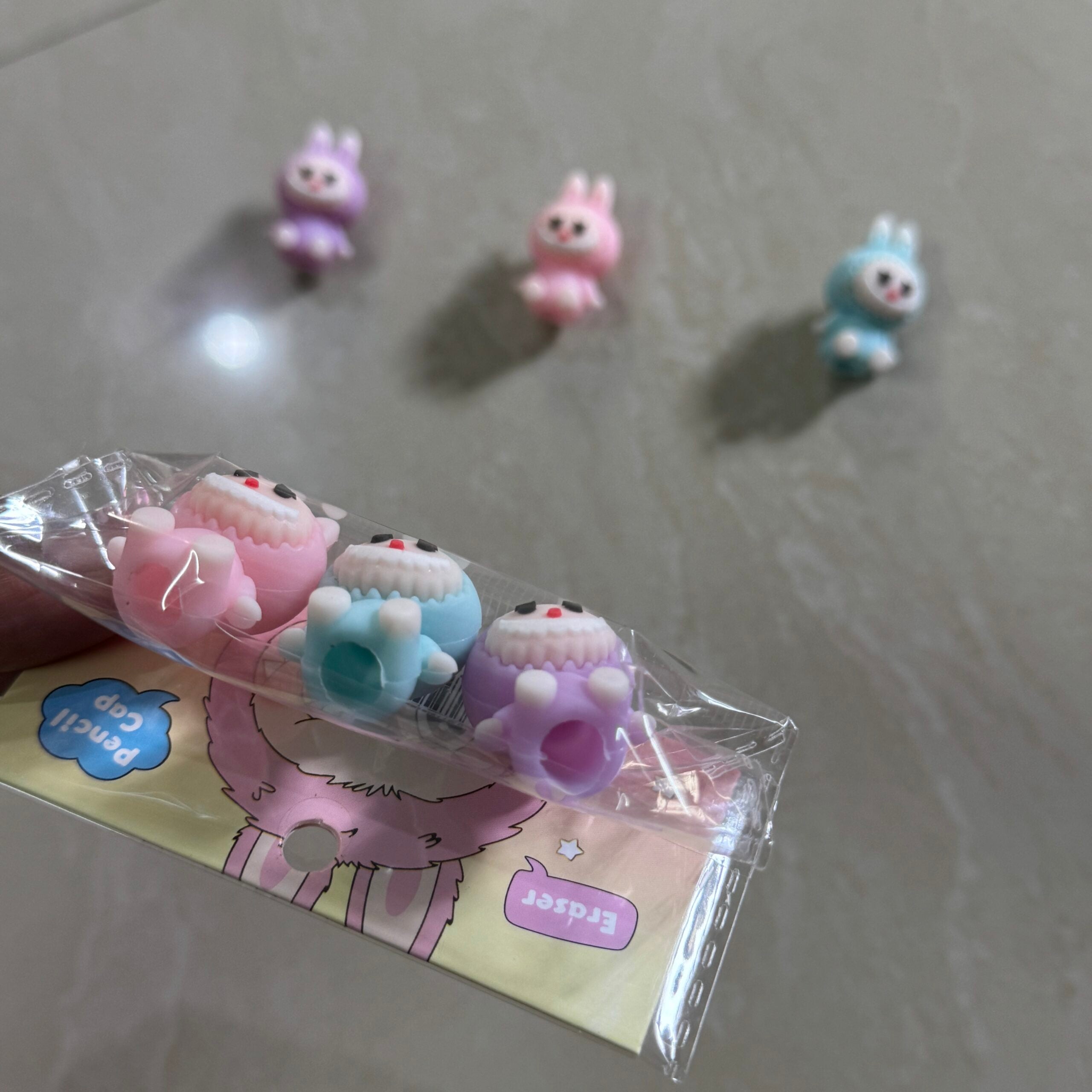 Labubu erasers and pencil topper (set of 3)