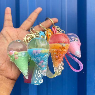 Ice cream water glitter keychain