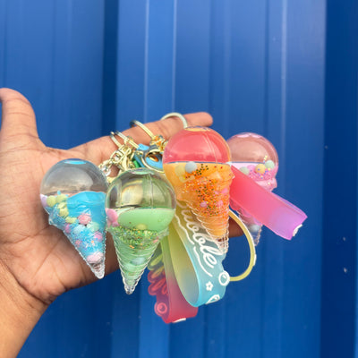 Ice cream water glitter keychain
