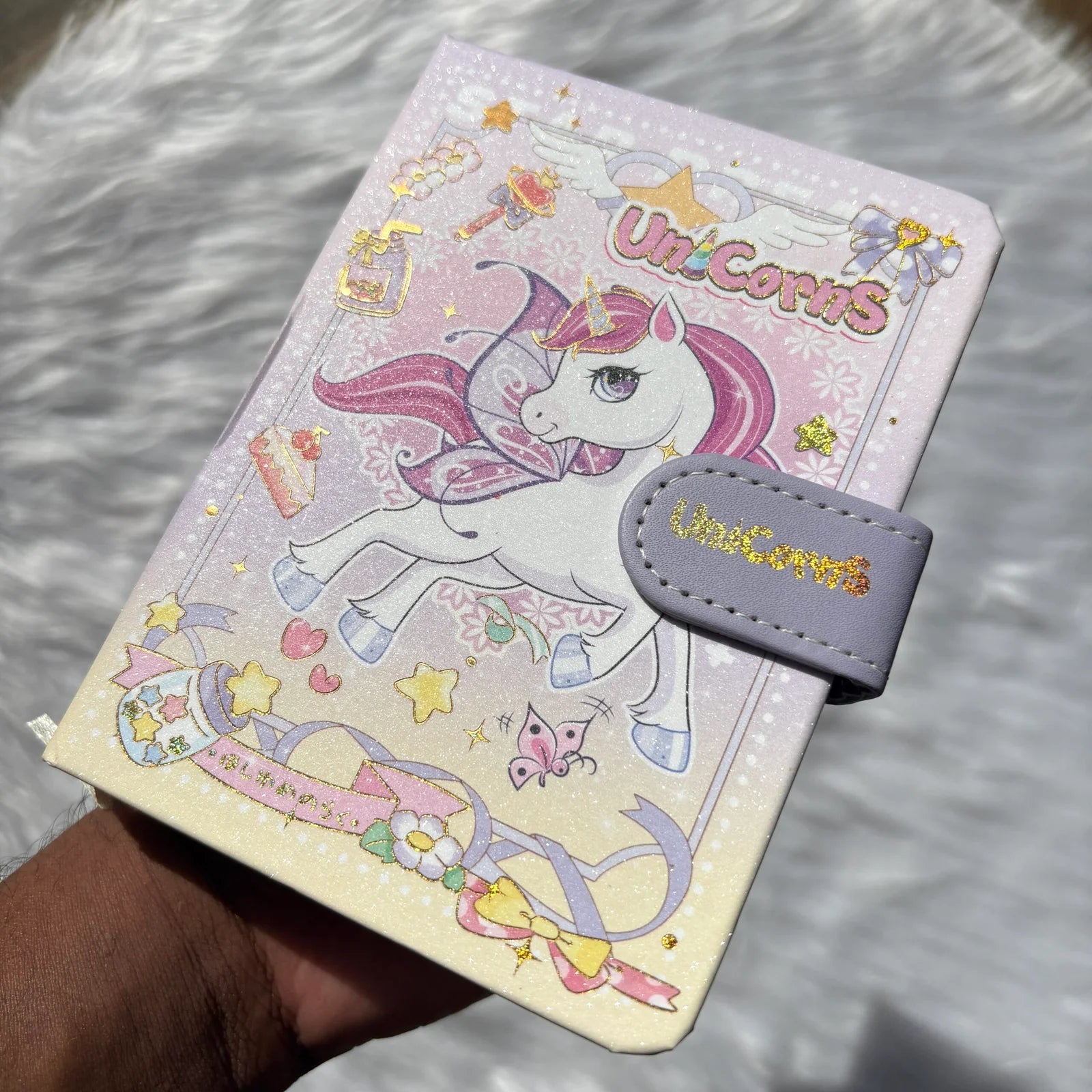 Cute unicorn glittery journal
