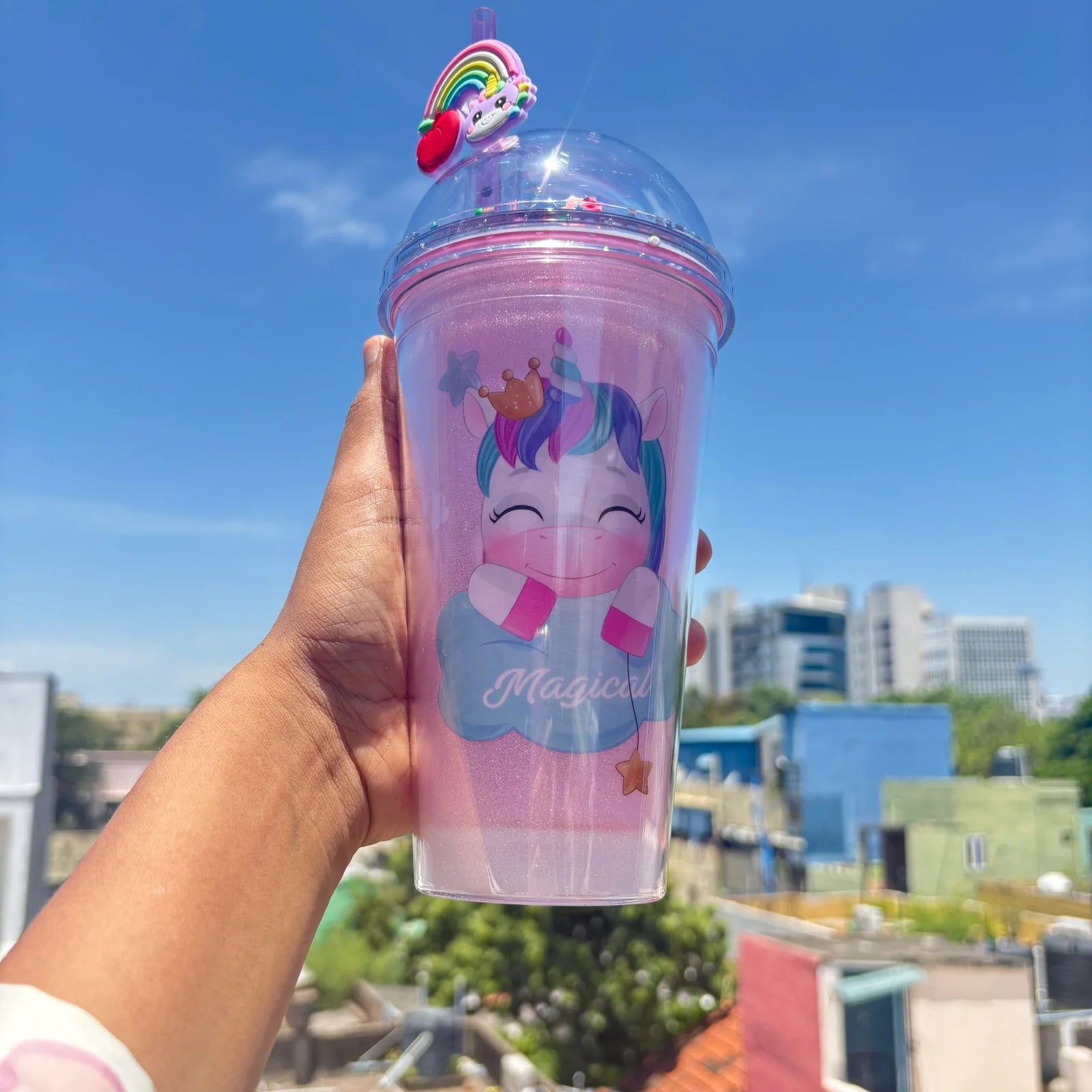 Premium unicorn light sippers with toy straw 450ml