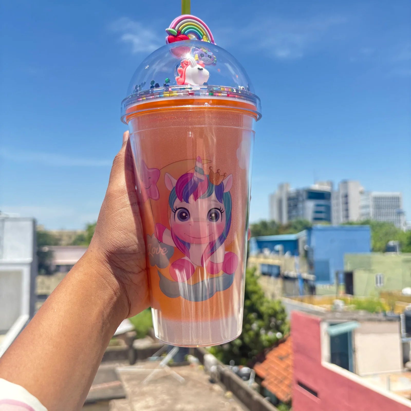 Premium unicorn light sippers with toy straw 450ml