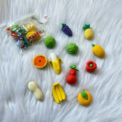 Set of 4 vegetable erasers in a pouch