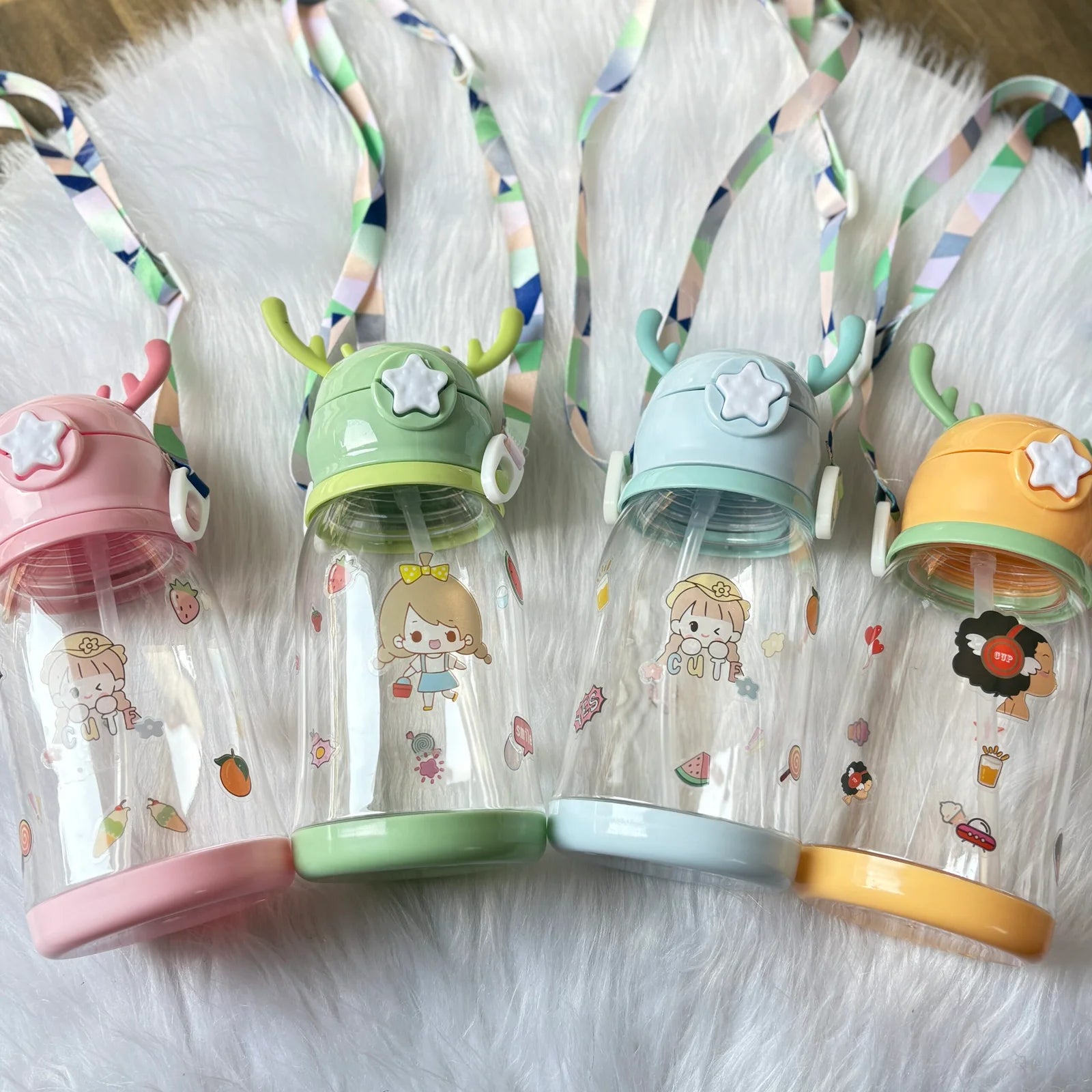 Cute reindeer bpa free sipper with stickers and tag approx 650ml