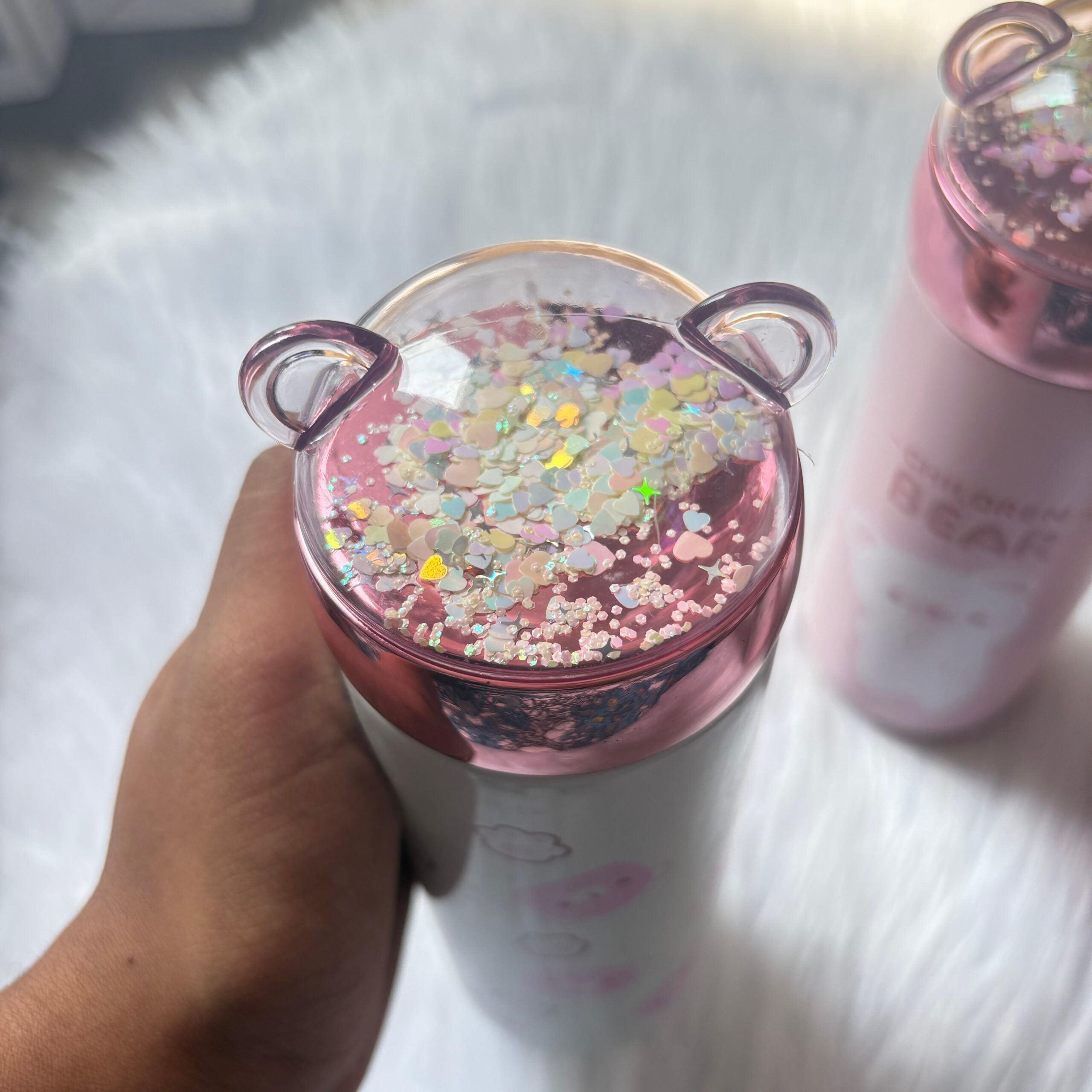 Premium quality bear flask bottle with moving glitter 400ml approx random