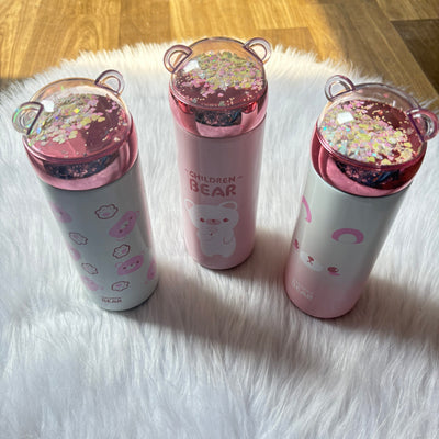 Premium quality bear flask bottle with moving glitter 400ml approx random