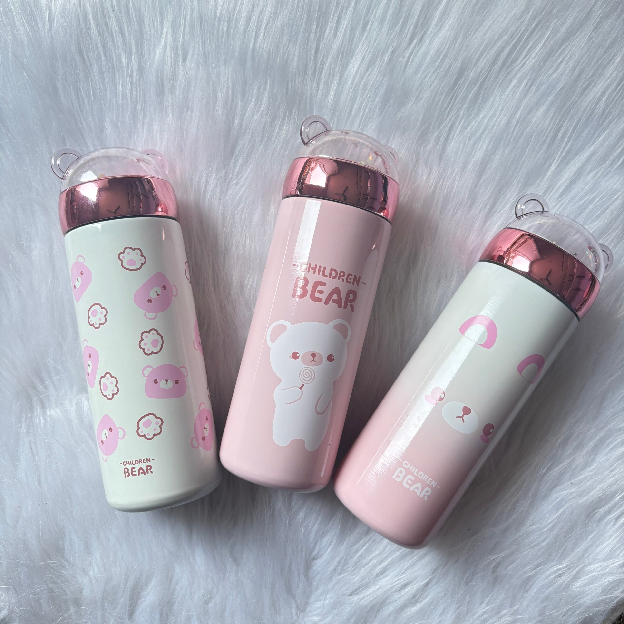 Premium quality bear flask bottle with moving glitter 400ml approx random