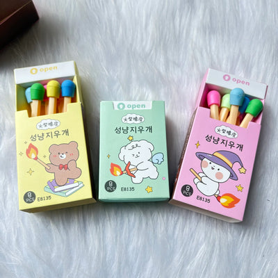 Premium match box erasers set of 8 (only tip is eraser)
