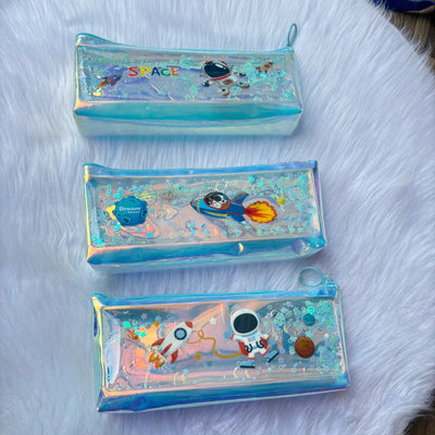 Premium water glitter space pouch in box package