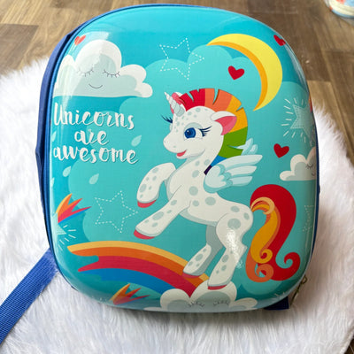 Hard shell unicorn blue backpack for kindergarten school kids