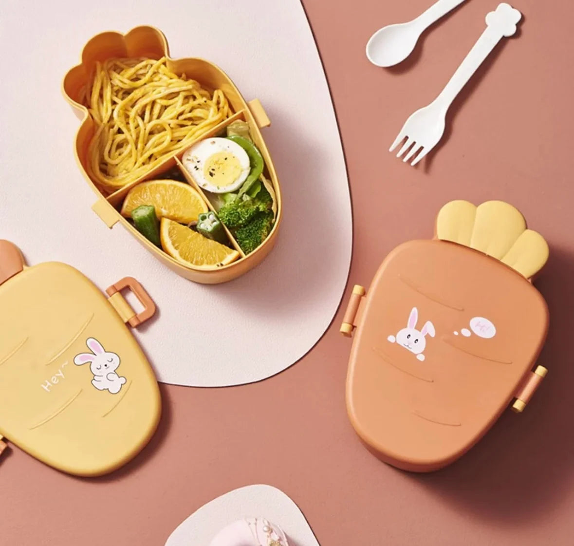 Premium quality carrot lunch box approx 1000ml bpa free food grade with fork and spoon