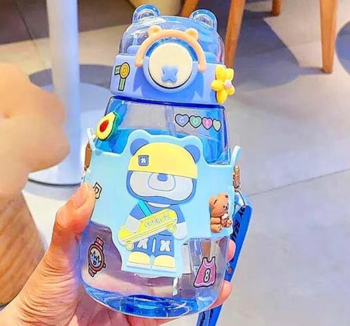 Cute ninja bear sipper bottle with 3d stickers and tag