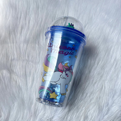 Premium unicorn blue sipper with straw and box packing 450 ml