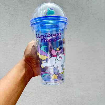 Premium unicorn blue sipper with straw and box packing 450 ml