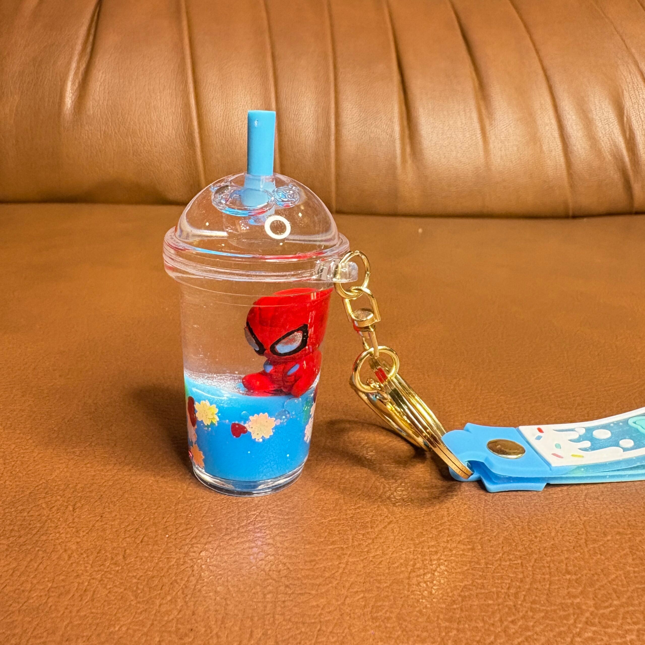 Spider Man in sipper water glitter keychain