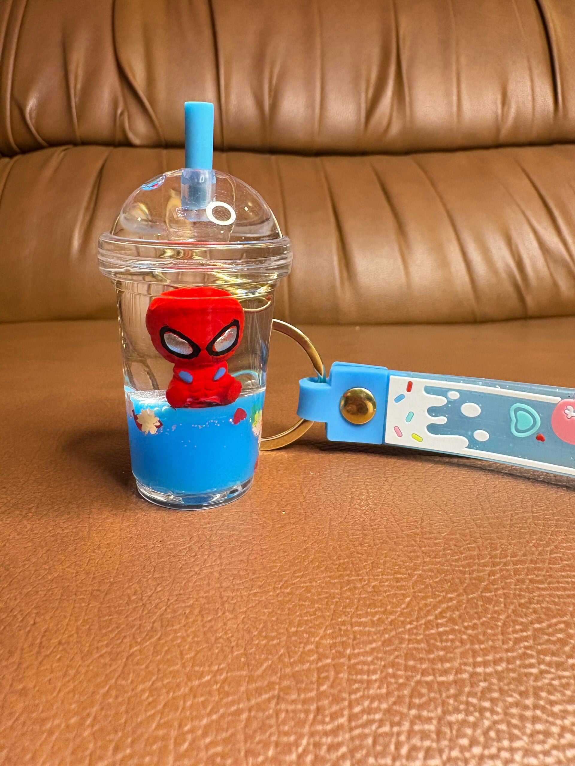 Spider Man in sipper water glitter keychain