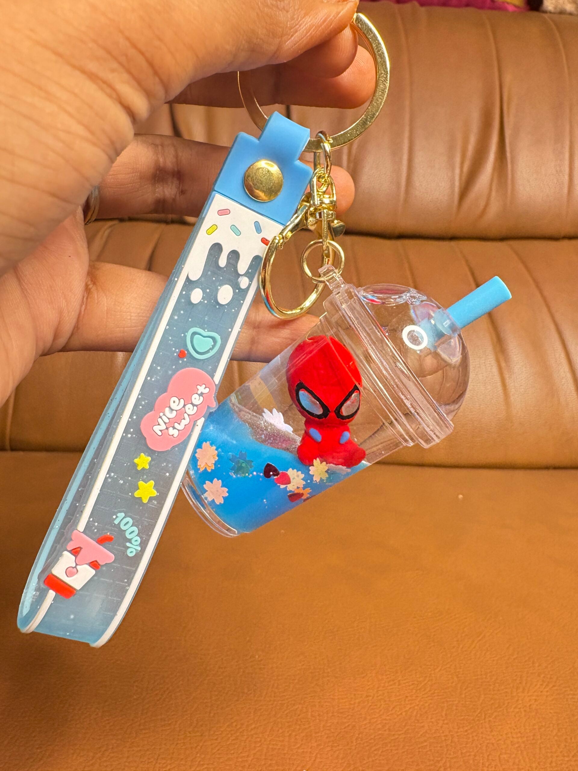Spider Man in sipper water glitter keychain