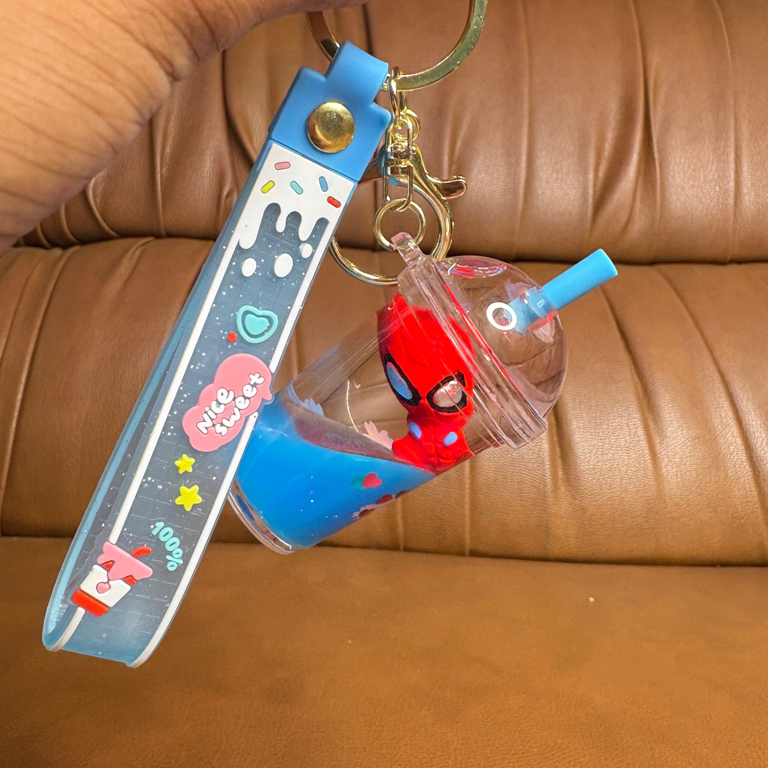 Spider Man in sipper water glitter keychain