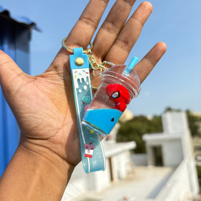 Spider Man in sipper water glitter keychain