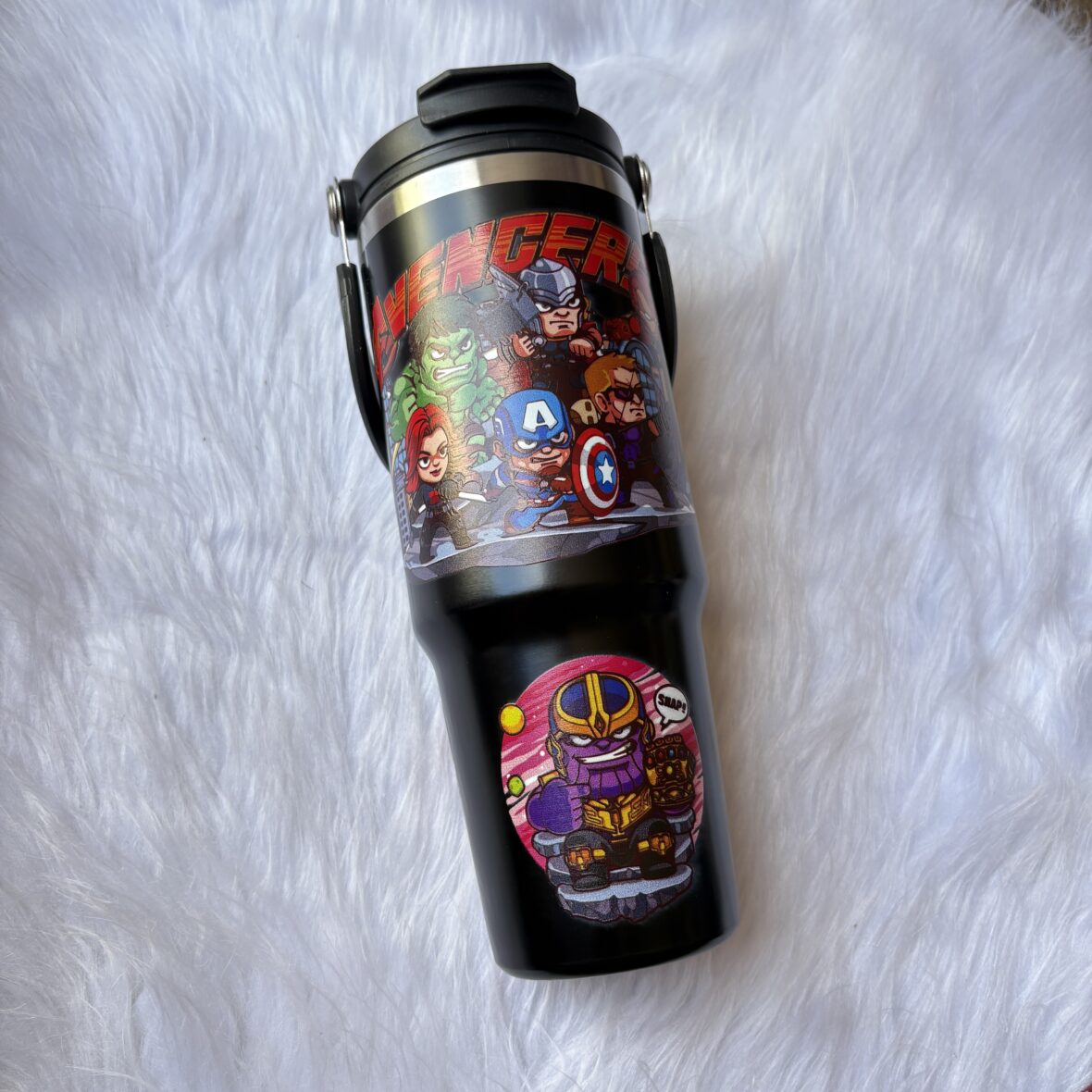 Stanley style Avengers Premium Stainless Steel Tumbler with dual cap opening