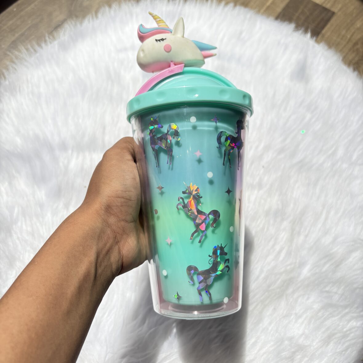 Premium unicorn sipper with attached straw